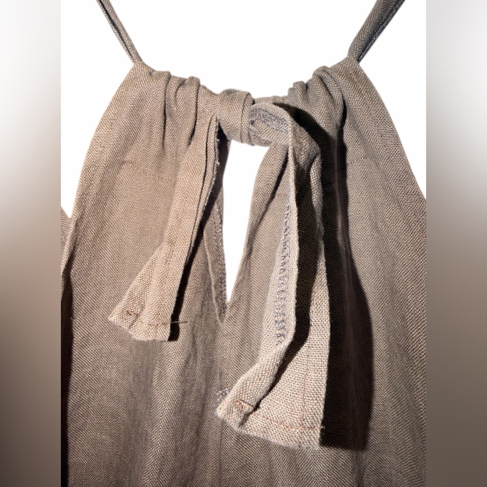 Brown custom made Linen Jumpsuit with side pockets tie at back med large - Picture 6 of 8